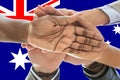 Australia flag, intergration of a multicultural group of young people