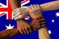 Australia flag, intergration of a multicultural group of young people