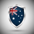 Australia flag on metal shiny shield vector illustration. Collection of flags on shield against white background. Abstract isolate Royalty Free Stock Photo