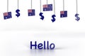 Australia flag and money hang on a chain as a banner for australian   language school Royalty Free Stock Photo