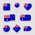 Australia flag stickers set. Australian national symbols badges. Isolated geometric icons. Vector official flags collection. Sport Royalty Free Stock Photo