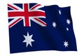 Australia flag waving in the wind, isolated on white background