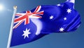australia flag waving in the wind against a blue sky. australian national symbol on flagpole, 3d rendering Royalty Free Stock Photo
