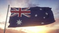 Australia flag waving in the wind against deep beautiful sky. 3d rendering Royalty Free Stock Photo