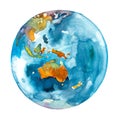 Australia on the globe. Earth planet. Watercolor