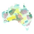 Australia. Hand drawn watercolor colorful map. Green continent. Royalty Free Stock Photo