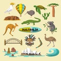 Australia icons. Native identity elements of australia recent vector national illustrations in flat style