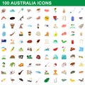 100 australia icons set, cartoon style