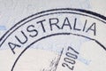 Australia immigration arrival passport stamp Royalty Free Stock Photo