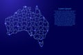 Australia map from blue pattern composed puzzles and glowing space stars. Vector illustration