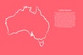 Australia map from the contour pink coral color brush lines different thickness. Vector illustration