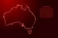 Australia map from the contour red brush lines different thickness and glowing stars on dark background. Vector illustration