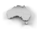 Australia map 3D silver with states and clipping path