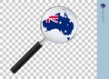 Australia map with flag in magnifying glass on transparent background Royalty Free Stock Photo