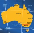 Australia map infographic diagram with all surrounding oceans seas gulf capital and main cities