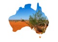 Australia map with outback scene Royalty Free Stock Photo