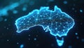 Australia map shows digital network with glowing lines, connection points. Data flows across nation. Represents global Royalty Free Stock Photo