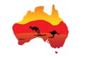 Australia map and two hopping kangaroo Royalty Free Stock Photo