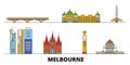 Australia, Melbourne flat landmarks vector illustration. Australia, Melbourne line city with famous travel sights