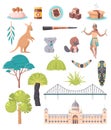 Australia National Symbols Cartoon Set Royalty Free Stock Photo