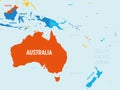 Australia and Oceania map - 4 bright color scheme. High detailed political map of australian and pacific region with