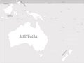 Australia and Oceania map - white lands and grey water. High detailed political map of australian and pacific region