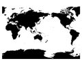 Australia and Pacific Ocean centered world map. High detail black silhouette on white background. Vector illustration