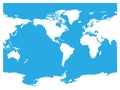 Australia and Pacific Ocean centered world map. High detail white silhouette on blue background. Vector illustration Royalty Free Stock Photo