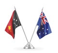 Australia and Papua New Guinea table flags isolated on white 3D rendering