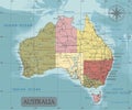 Detailed Australia Political map in Mercator projection. Clearly labeled. Separated layers. Royalty Free Stock Photo