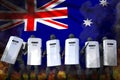 Australia police squad in heavy smoke and fire protecting country against revolt - protest fighting concept, military 3D