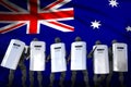 Australia protest stopping concept, police special forces protecting order against revolt - military 3D Illustration on flag