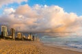 Australia, Queensland, Surfers Paradise beach and city at sunrise Royalty Free Stock Photo