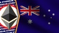 Australia Realistic Wavy Flag, Ethereum Logo and Titles, Circle Neon 3D Illustration