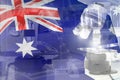 Australia science development conceptual background - microscope on flag. Research in biochemistry or medicine, 3D illustration of