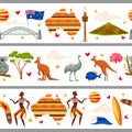 Australia seamless borders. Australian traditional symbols and objects