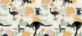 Australia seamless pattern. Australian traditional animal: kangaroo, koala, ostrich, parrot. Safari plant texture in childish Royalty Free Stock Photo