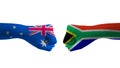 Australia and South Africa hand flag Man hands patterned with the Australia and South Africa flag
