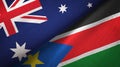Australia and South Sudan two flags textile cloth, fabric texture