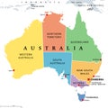 Australia, colored political map, with administrative divisions