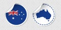 Australia sticker with flag and map. Label, round tag with count