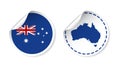 Australia sticker with flag and map. Label, round tag with count