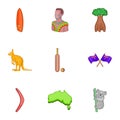 Australia symbols icons set, cartoon style