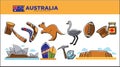 Australia travel destination poster with national symbols set