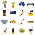 Australia travel icons set in flat style Royalty Free Stock Photo