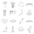 Australia travel icons set, outline style Royalty Free Stock Photo