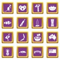 Australia travel icons set purple Royalty Free Stock Photo