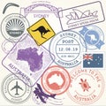 Australia travel stamps set with landmark of Sydney Royalty Free Stock Photo