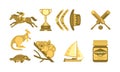 Australia traveling icons set, Australian traditional symbols vector Illustration Royalty Free Stock Photo