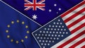 Australia United States of America European Union Flags Together Fabric Texture Illustration